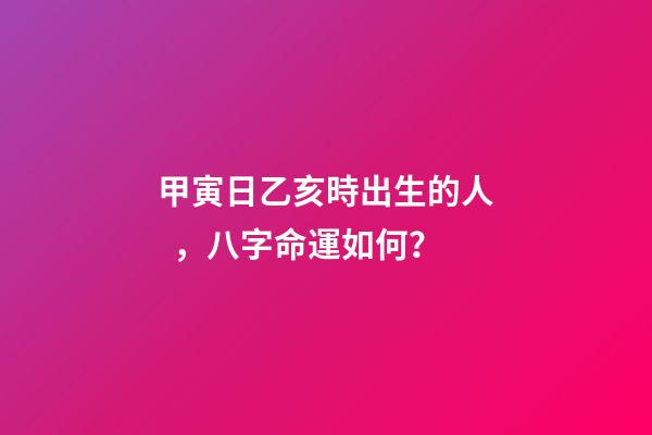 甲寅日乙亥時出生的人，八字命運如何？